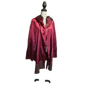 LINDI Women’s Reversible Coat Red Burgundy Satin Jacket Size XL Art Wear